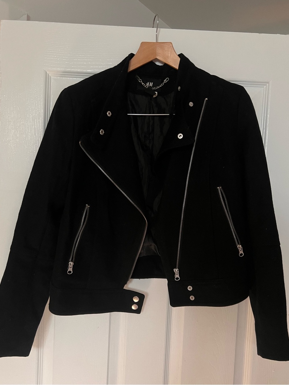H&M Lana Del Rey Collab Black Women's Moto Jacket - Classic Zip Front